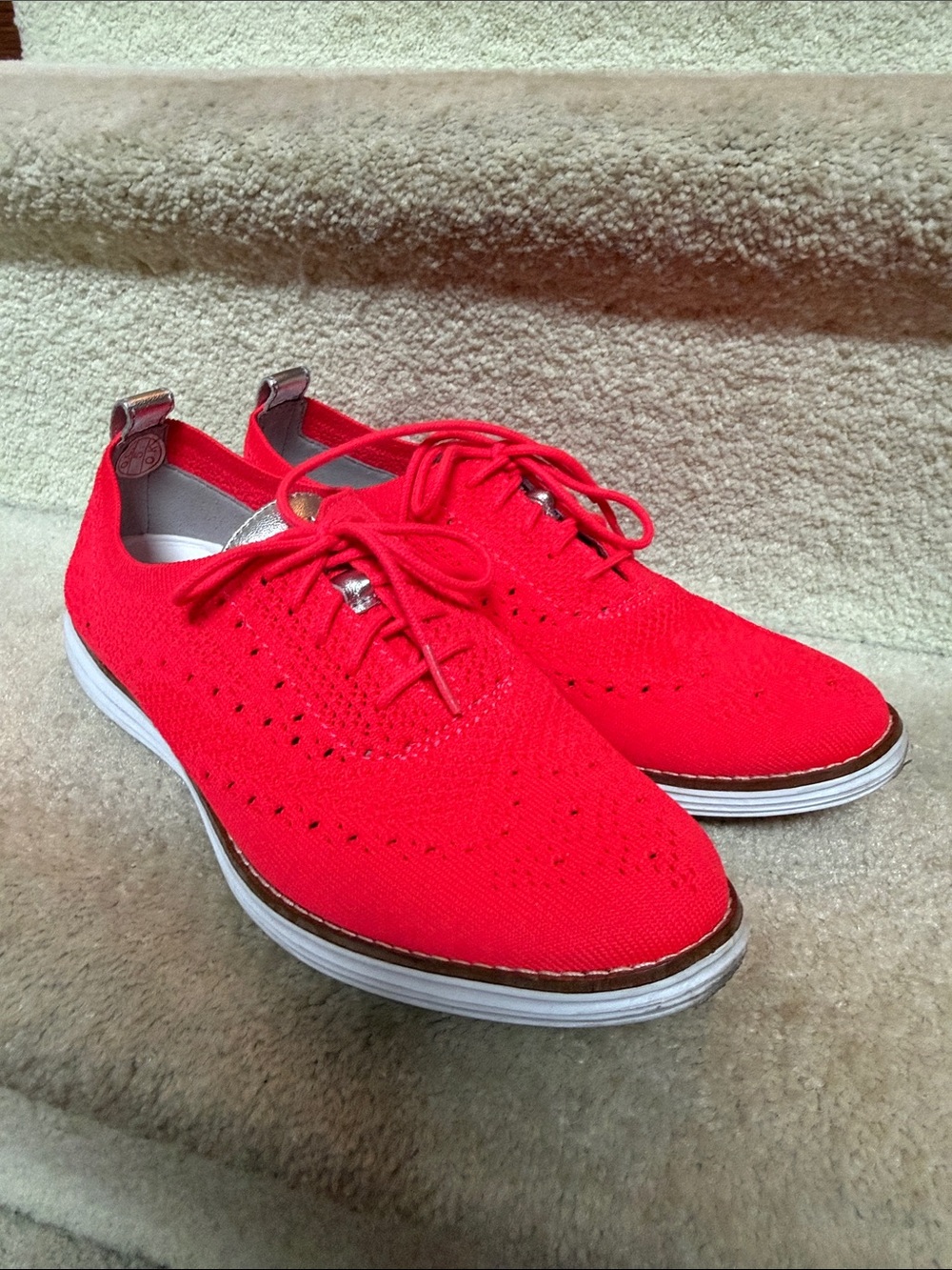 Hot Coral Knit Lace-Up Casual Shoes